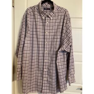 Travel Smart Roundtree & Yorke Mens 4XT Button Down Shirt Purple Plaid
